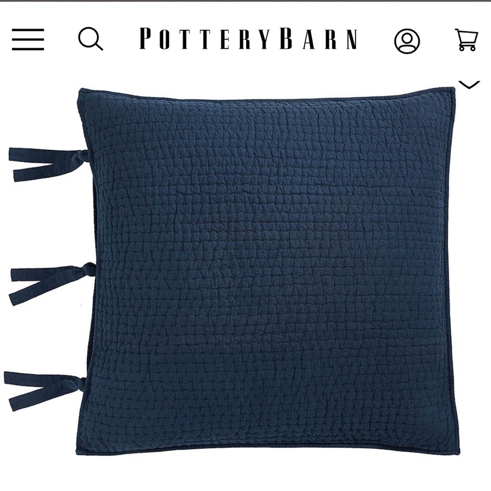 Pottery Barn Navy Quilted Square Throw Pillow with Side Ties